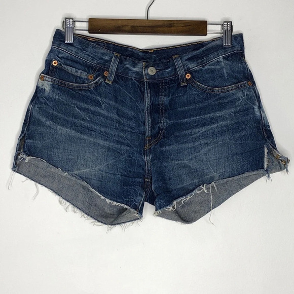 Levi’s 501 Cut-off Split Side Acid Wash Button Fly Raw Hem Denim Shorts Size 27 - Picture 2 of 9